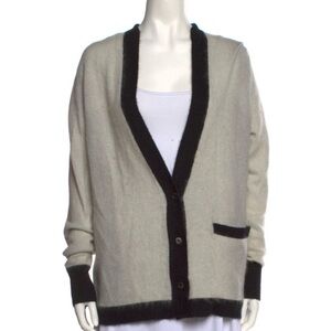 Soft Ivory and Black Trim Knit Cardigan Sweater